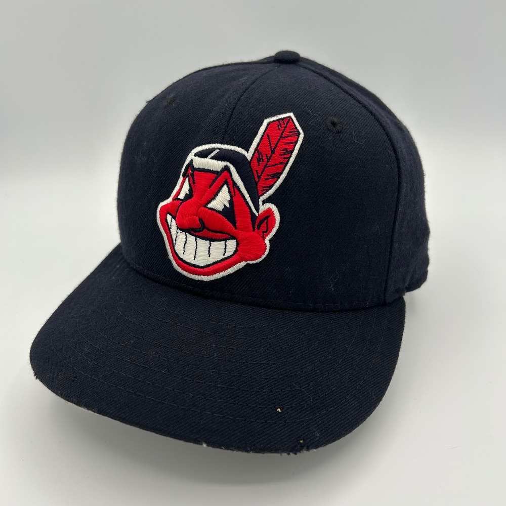 Cleveland Indians Hat New Era 59FIFTY Mens 7 3/8 Navy Wool Sportswear Vintage